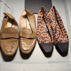 Zara Brown Croc-Embossed Loafers and Leopard Print Flats
